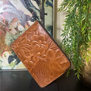 Patricia Nash Floral Embossed Tan Clutch